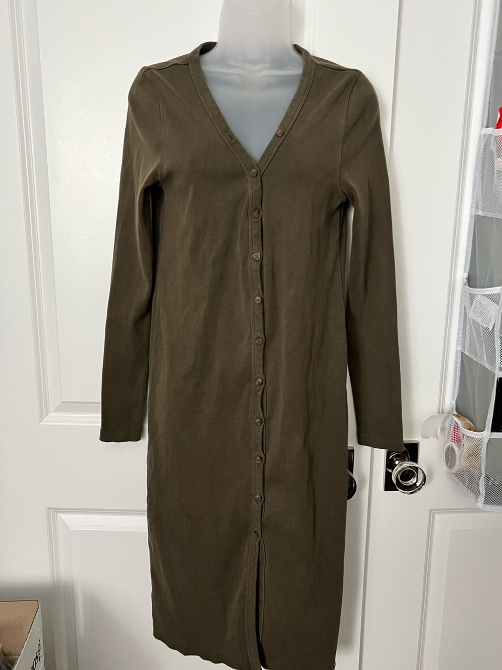 The Normal Brand Olive Button Front Midi Cardigan Dress Women Medium 100% cotton